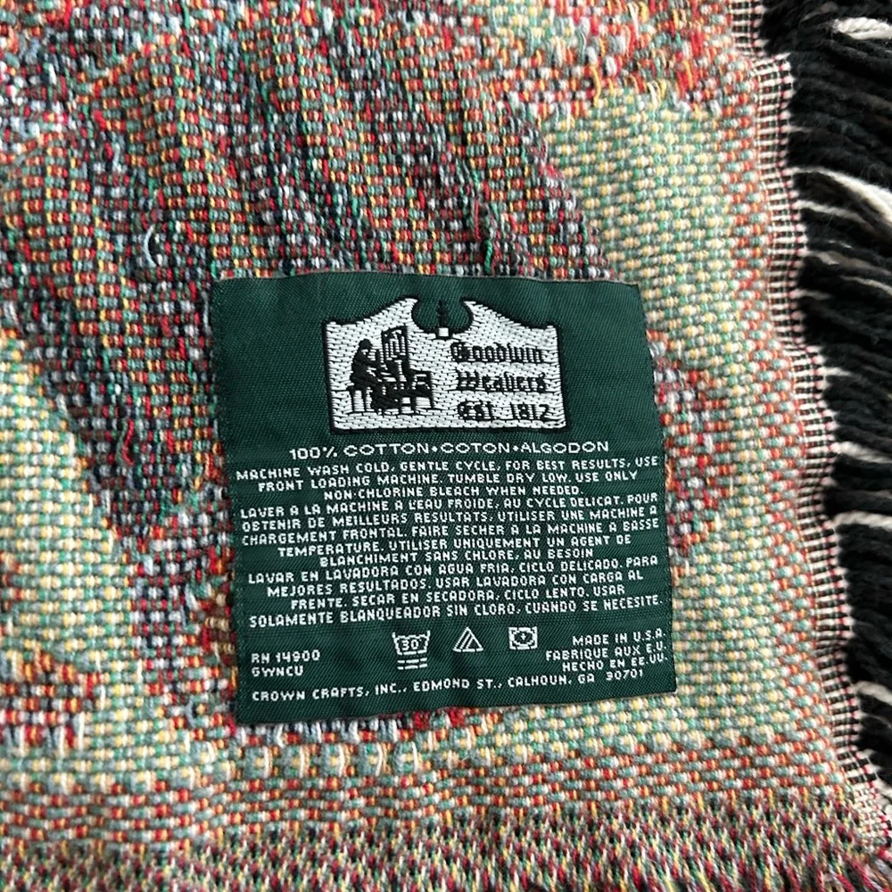 Vtg Goodwin Weavers Old World Santa Woven Blanket Victorian Christmas Throw USA